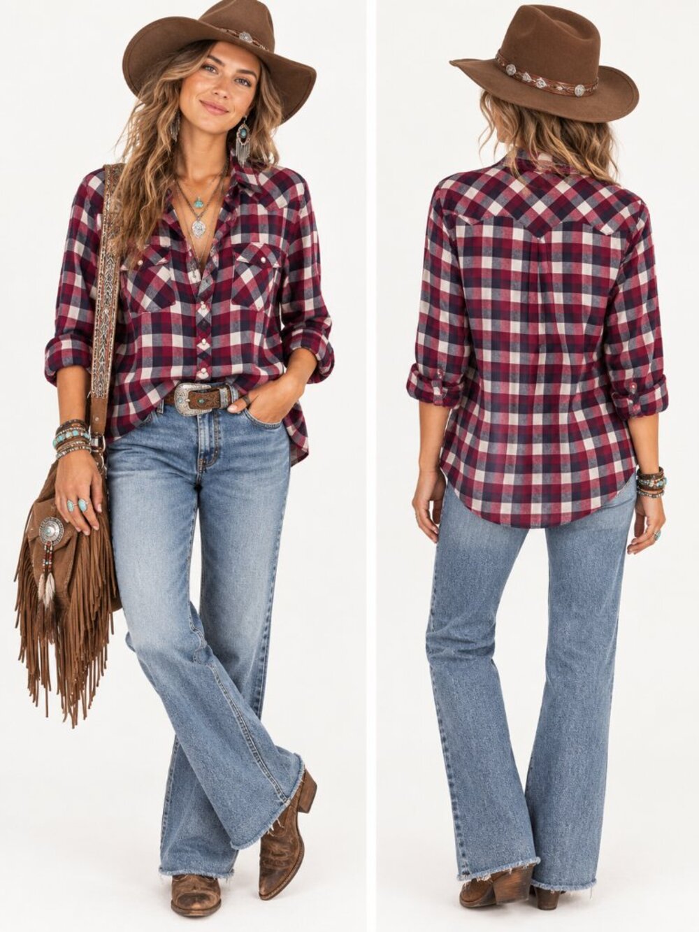 SONOMA Western Purple Pink Pearl Snap Plaid Shirt Petite XS Coastal Cowgirl NWT